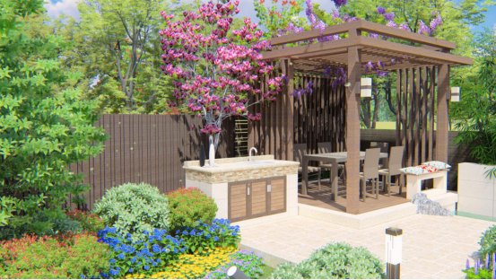 青岛庭院花园设计案例展示：240平米现代自然风格别墅庭院花园